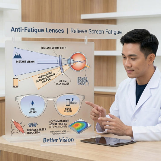 How do Anti-Fatigue Lenses relieve screen stress? | Ergonomic Power Boosts